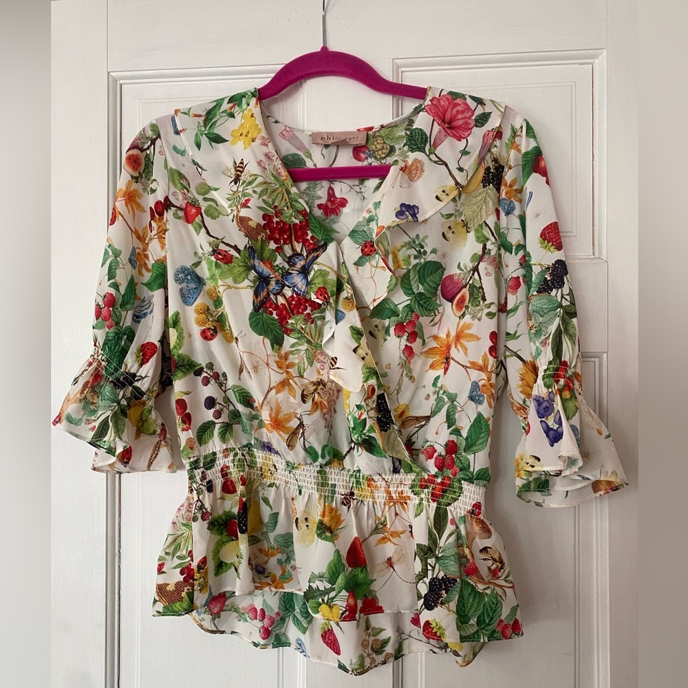 Philosophy Multicolor Floral Peplum Top. SizeM. Bohemian spring Cottagecore
